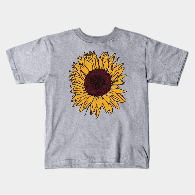 Sun Flower Line Drawing Kids T-Shirt by ellenhenryart